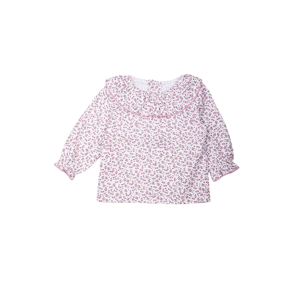 Camisa cuello volantón estampado flor vivo en rosa