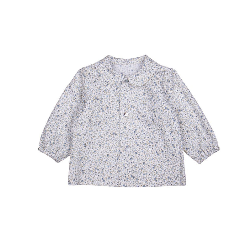 Camisa cuello bebé flor azul