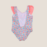 Traje de baño niña flores azules y coral