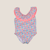 Traje de baño niña flores azules y coral