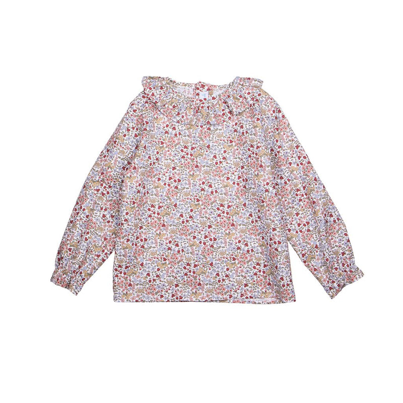 Blusa cuello volante flor granate