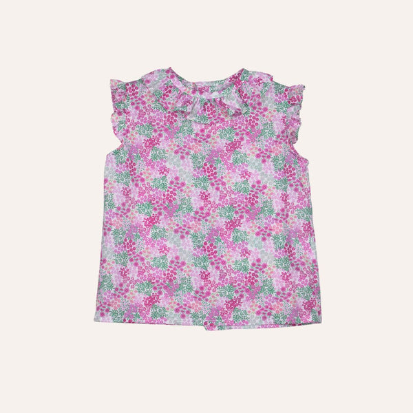 Camisa flores rosas cuello arlequín