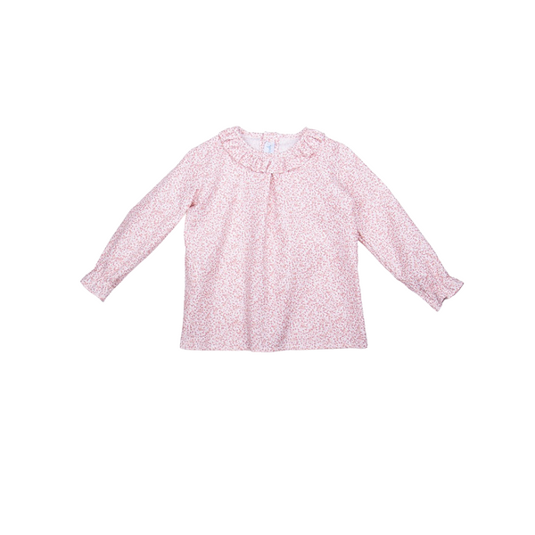Camisa cuello volante flor rosa
