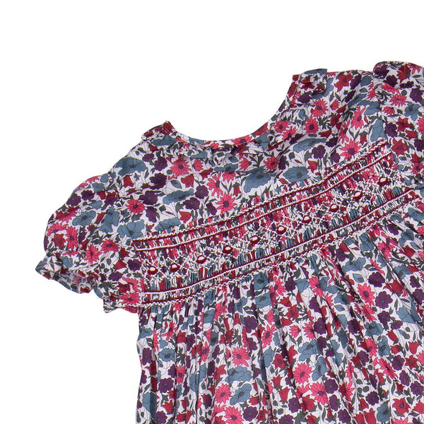 Vestido Liberty nido frambuesa cuello volante