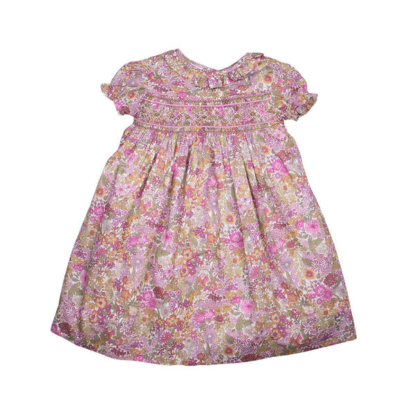 Vestido Liberty nido flor fuxia cuello volante