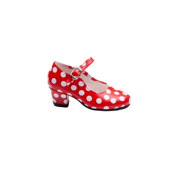 Zapato tacon flamenca topos rojo